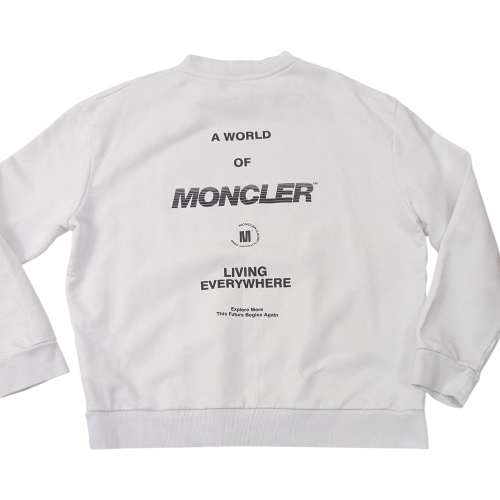 Moncler Pullover Crew Neck Sweatshirt Womens XL White Black Logo 100% Cotton - Picture 4 of 16
